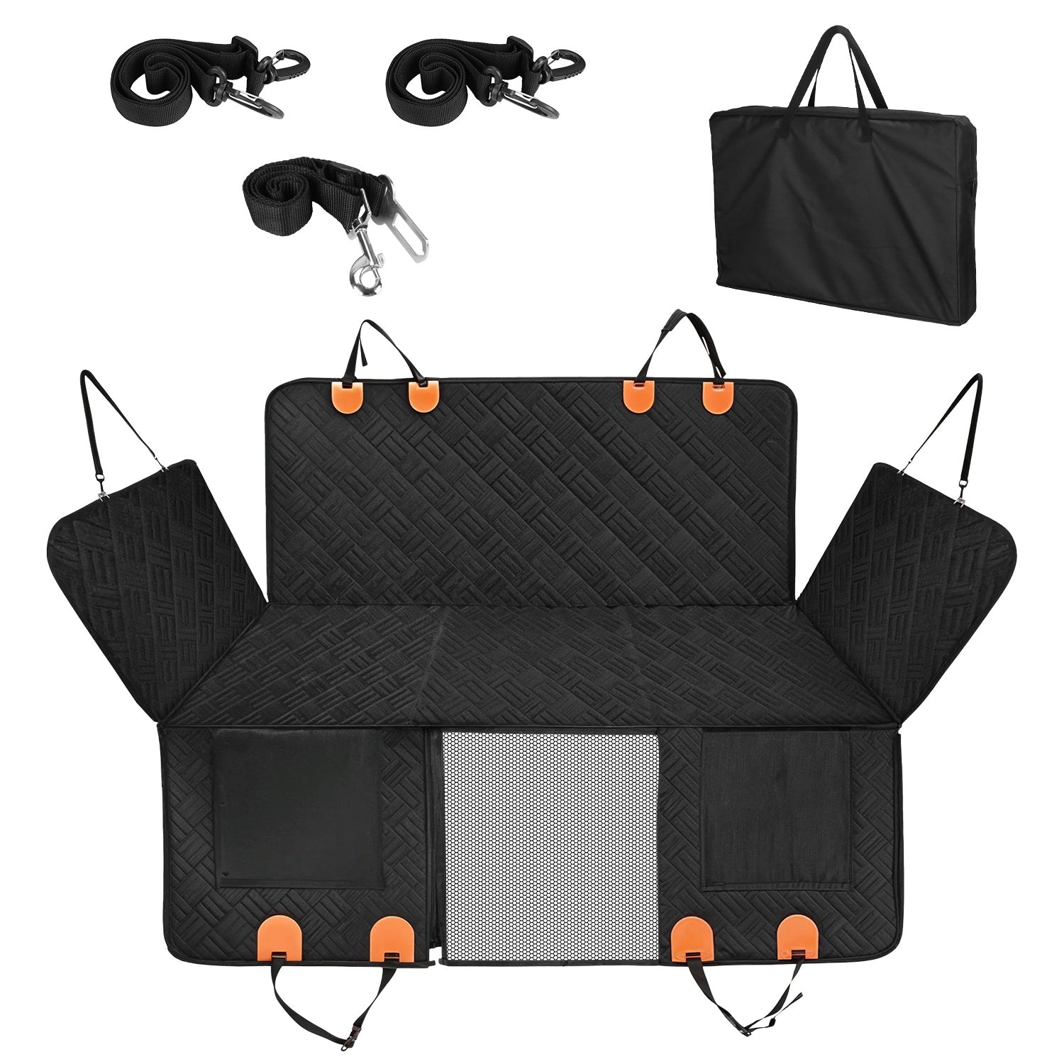 Waterproof Dog Car Seat Cover with Mesh Window and Side Flaps