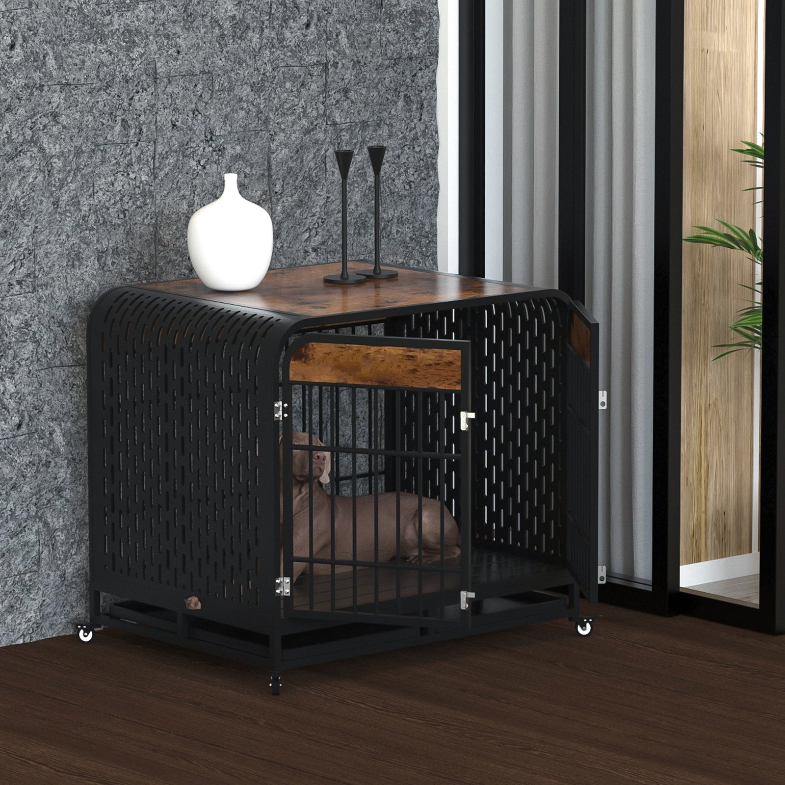 Heavy Duty Dog Crate Furniture Wooden Table 42inch Brown