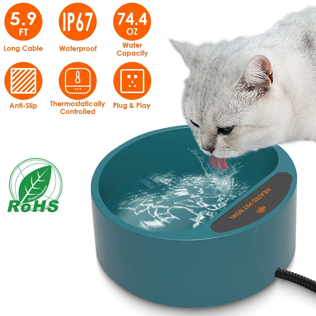 Heated Pet Water Bowl, 74.4 oz, IP67 Waterproof for Dogs, Cats & Rabbits