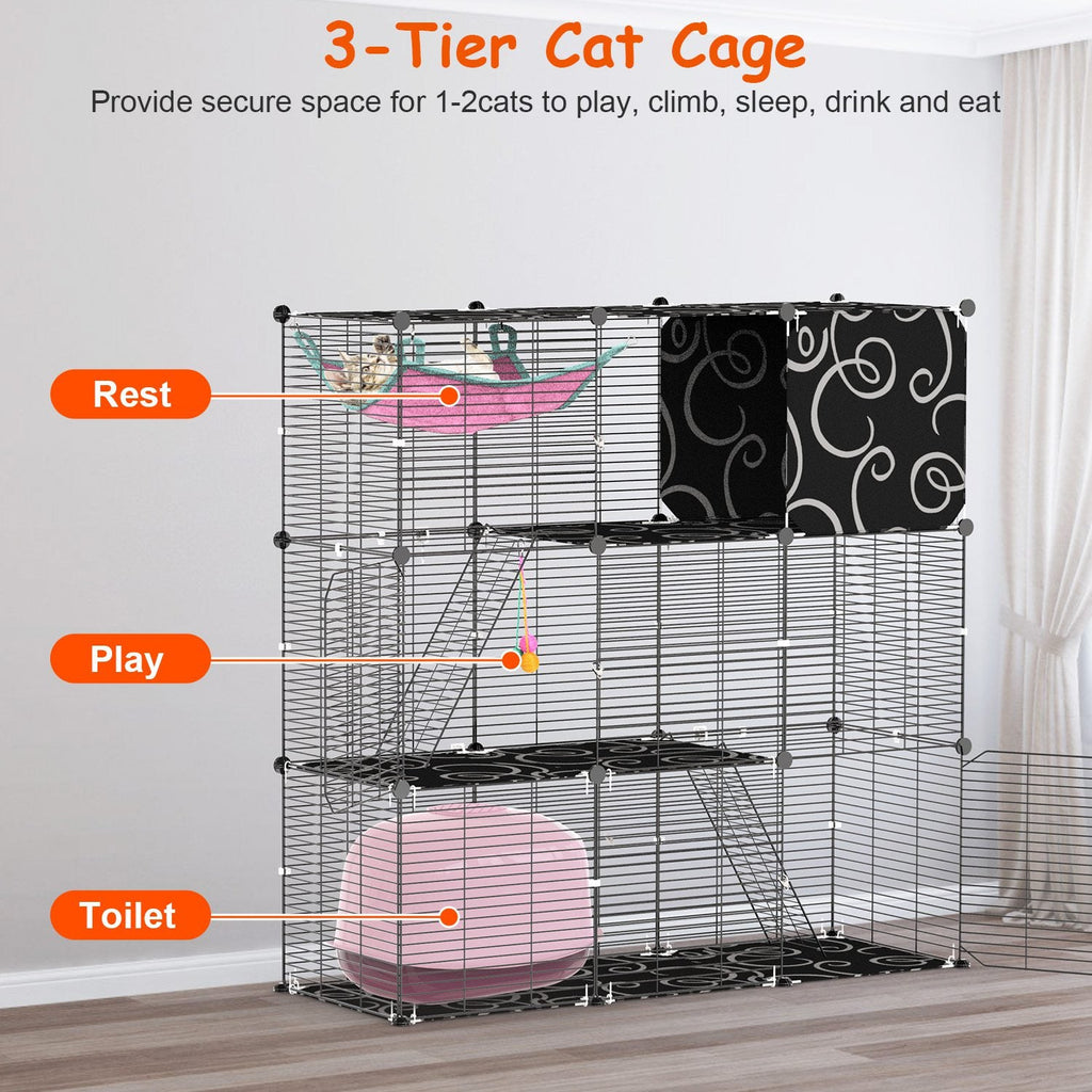 3-Tier Cat Cage Enclosure with Hammock and Toy Ball