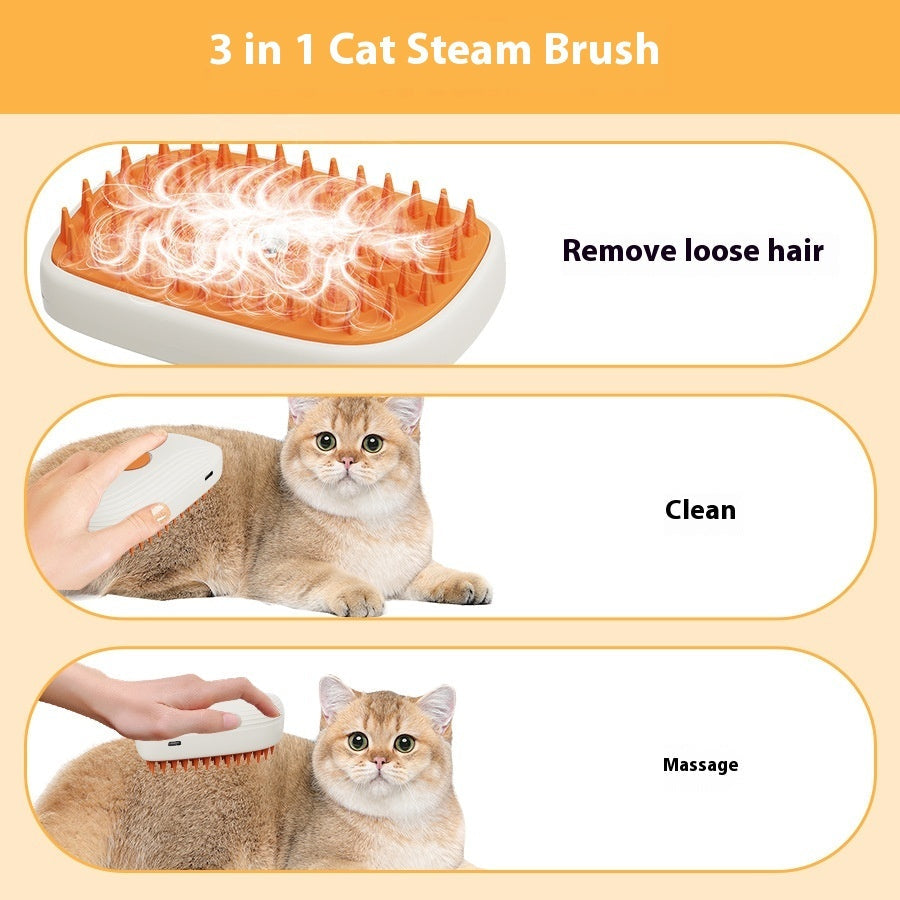 Gentle Steam Grooming Brush for Cats, USB Rechargeable