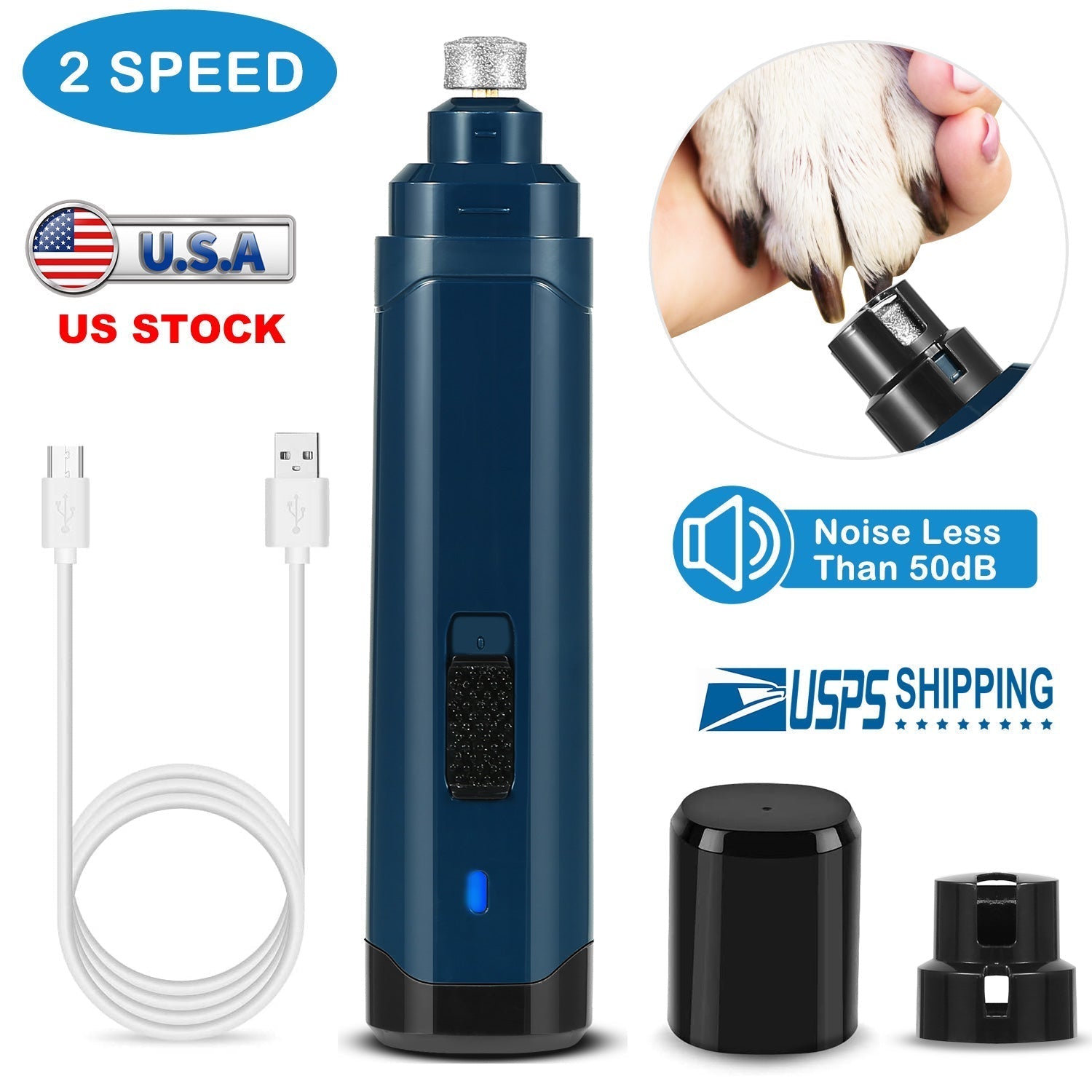 Professional Pet Nail Grinder for Small Pets, USB Rechargeable, Quiet Operation