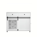 Modern White Wooden Dog Crate with Sliding Barn Door and Storage Drawers