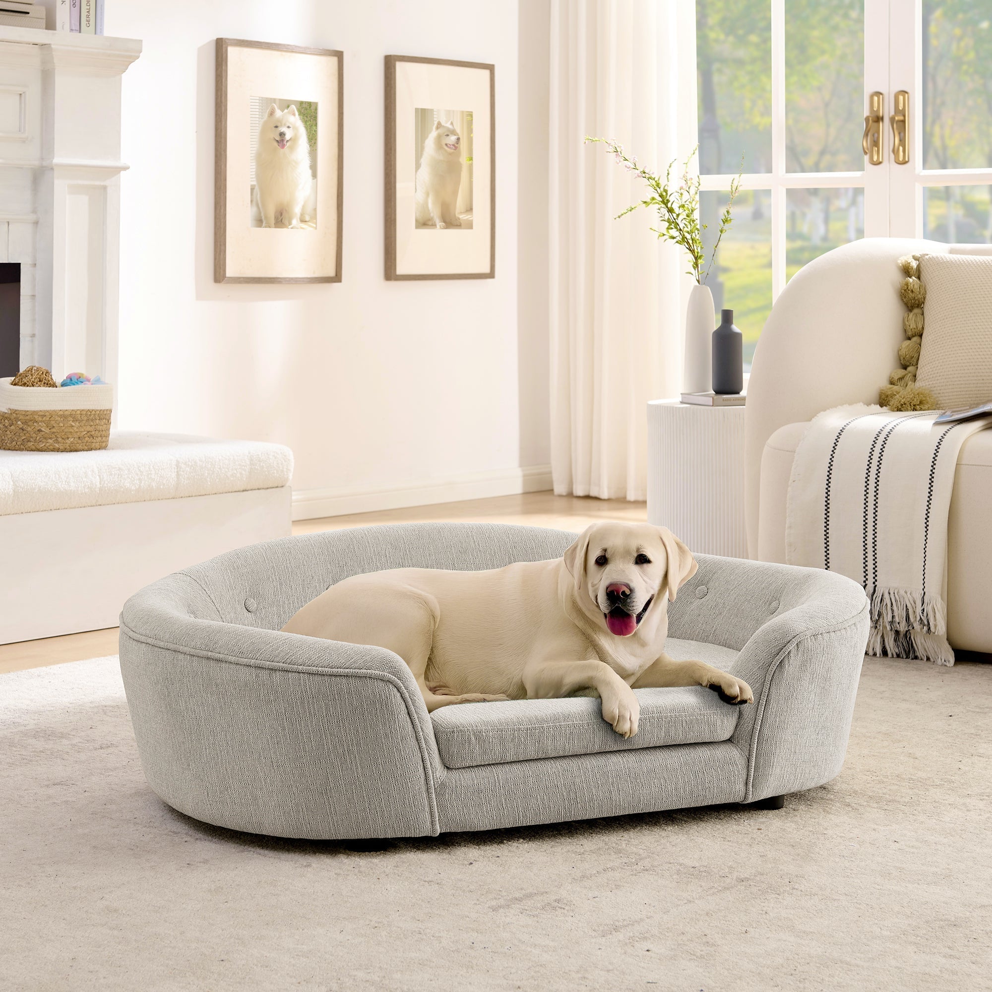 Modern Oval Foam Pet Sofa for Large and Oversized Dogs, Beige
