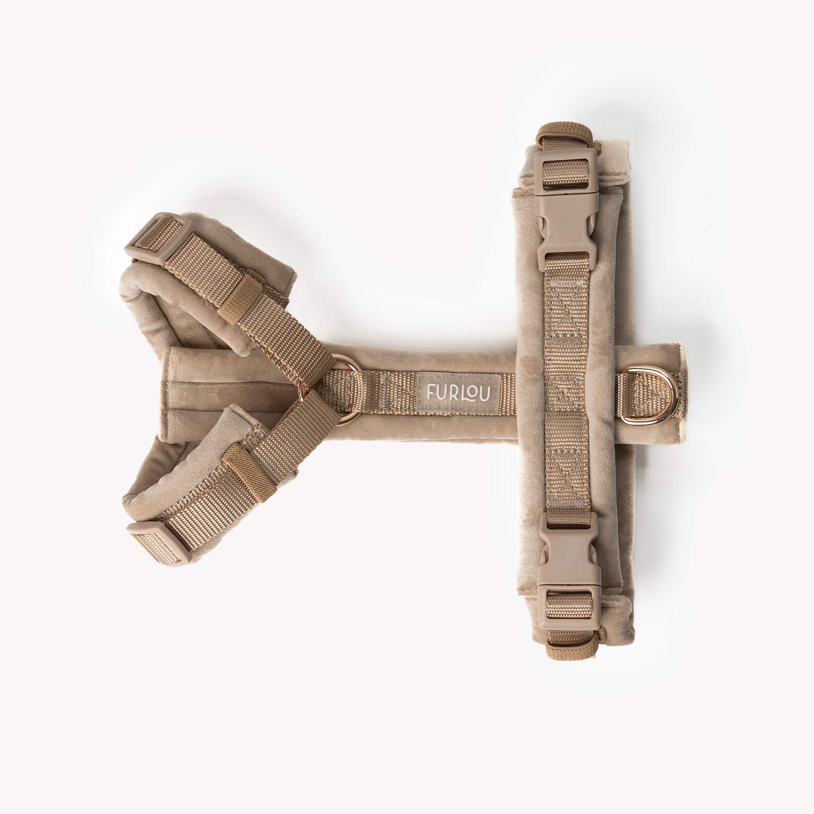 Velvet Dog Harness with Adjustable Fit and Gold Hardware