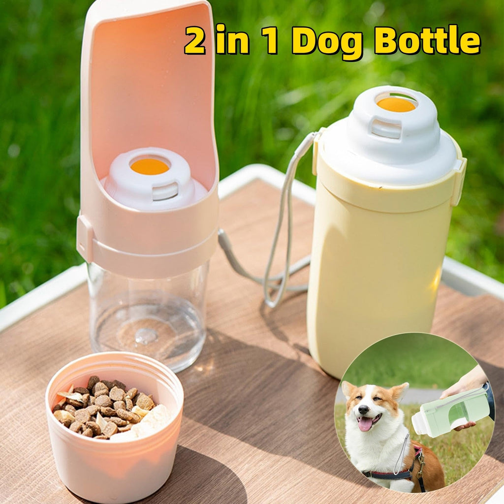 2-in-1 Travel Dog and Cat Water Bottle with Food Container, 690ml