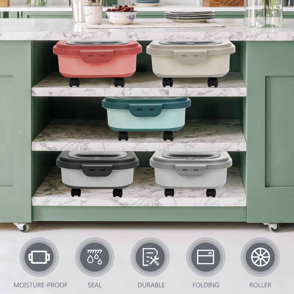 Collapsible Pet Food Storage Container with Wheels, 20 lb Capacity