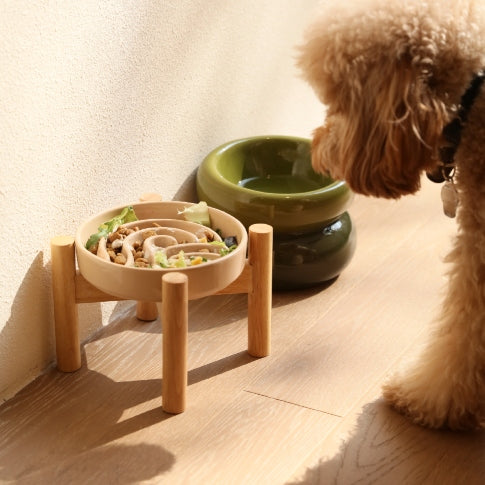 Ceramic Dog Bowl with Non-Slip Base and Optional Wooden Stand