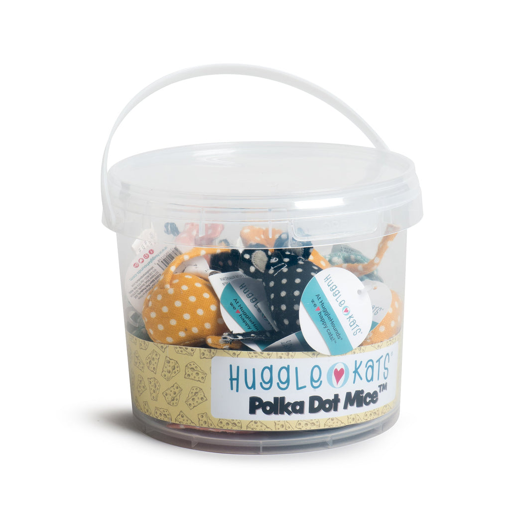 Polka Dot Catnip Mice Toys, 16-Pack with Storage Bucket