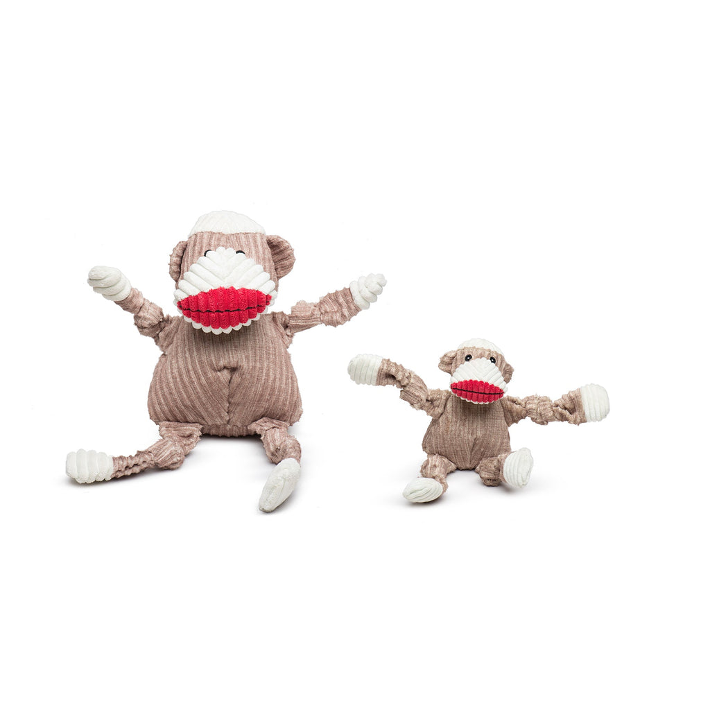 Original Sock Monkey Plush Dog Toy with Knotted Design and Squeakers