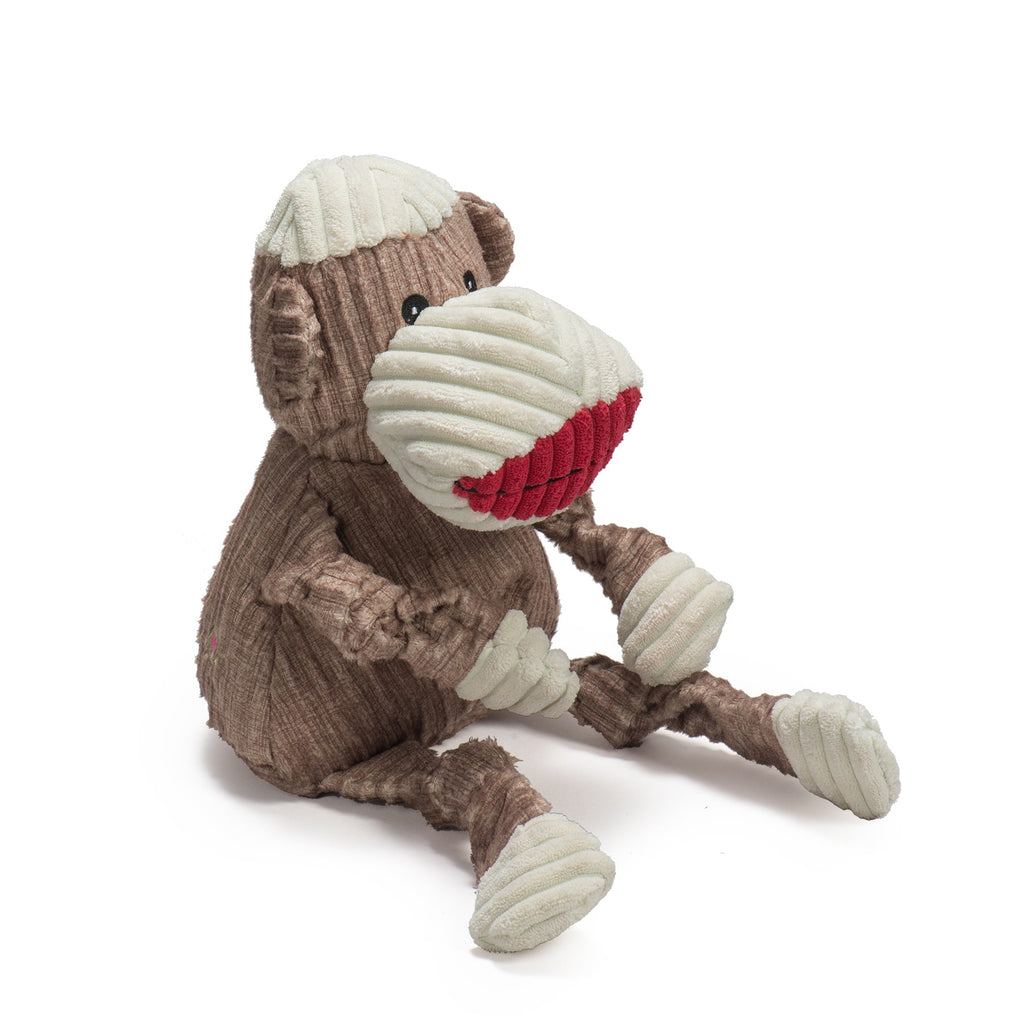 Original Sock Monkey Plush Dog Toy with Knotted Design and Squeakers