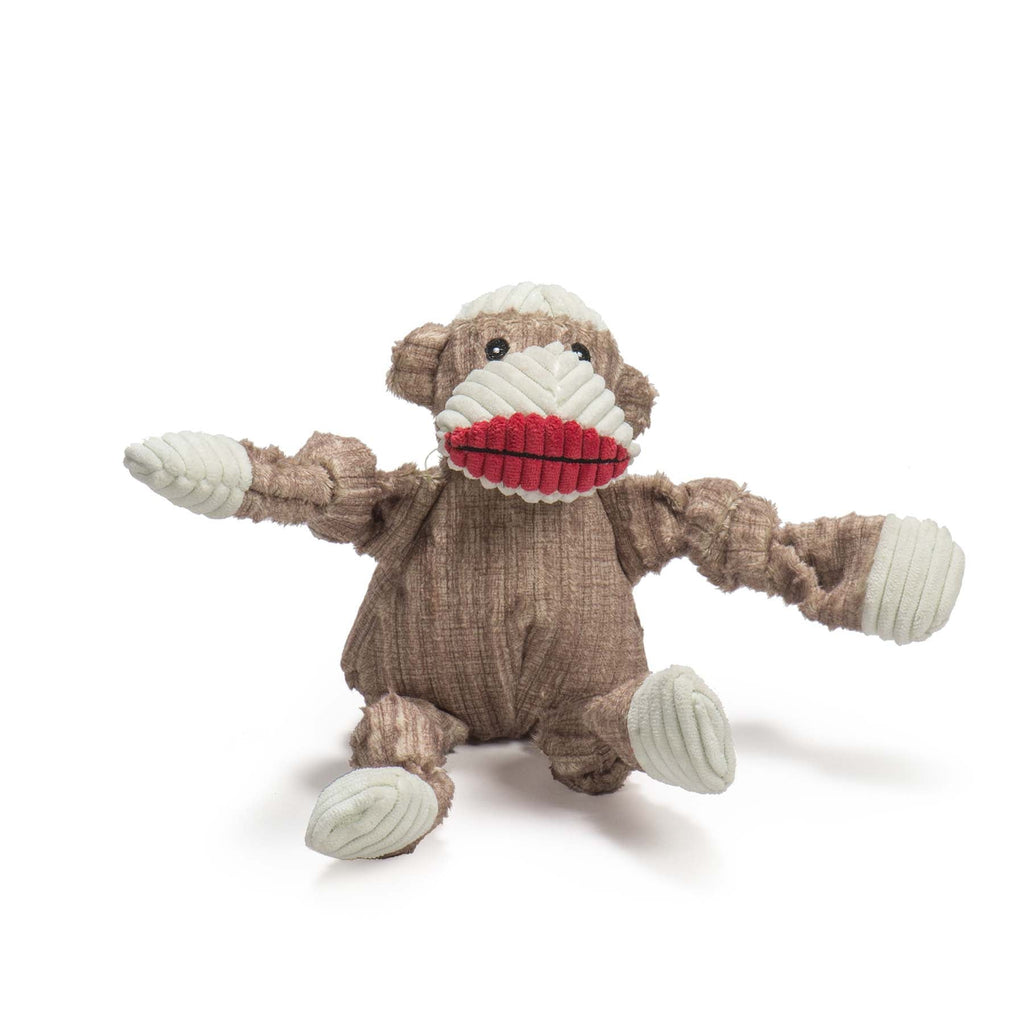 Original Sock Monkey Plush Dog Toy with Knotted Design and Squeakers