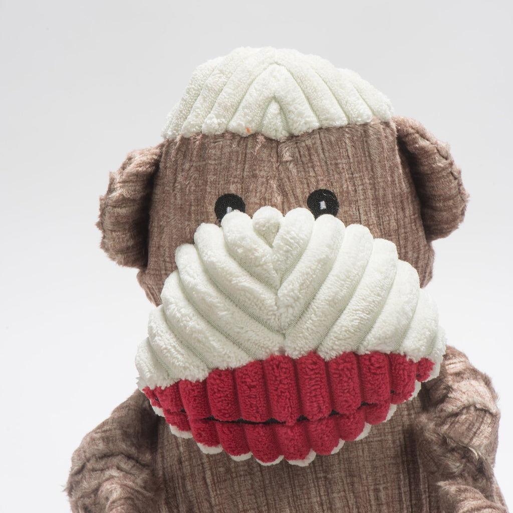 Original Sock Monkey Plush Dog Toy with Knotted Design and Squeakers