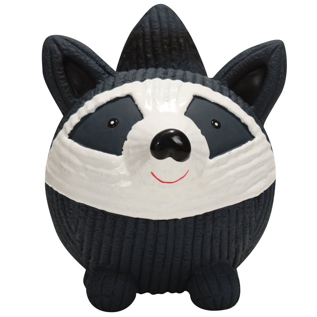 Reggie the Raccoon Ruff-Tex Ball Dog Toy, 3" Latex, Squeaker, Floats