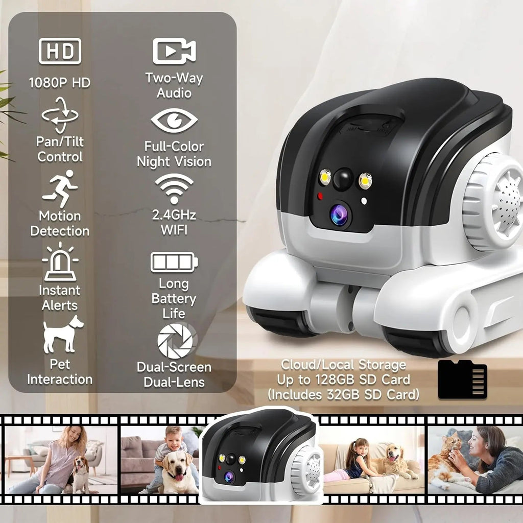Smart Pet Camera Robot with 1080P HD Video and 360° App Control