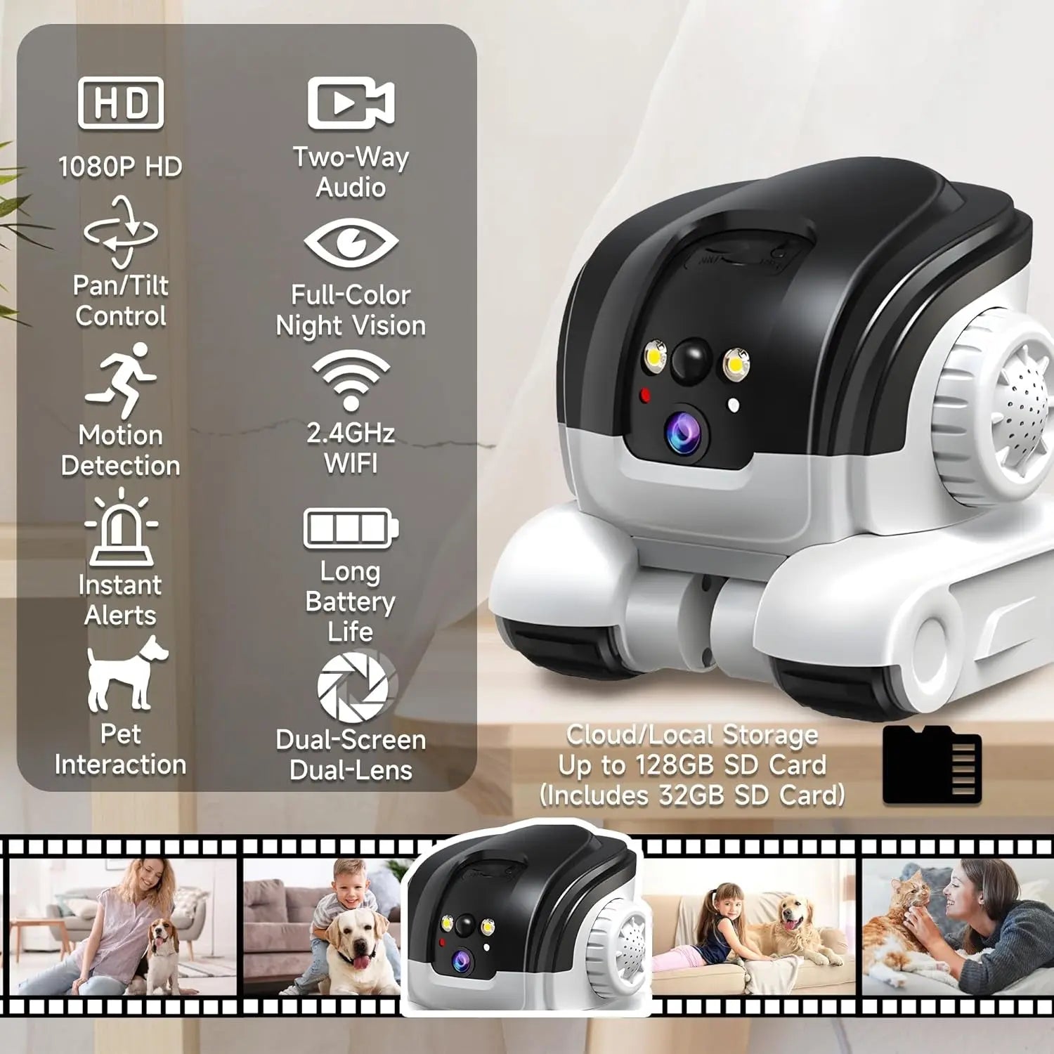 Smart Pet Camera Robot with 1080P HD Video and 360° App Control