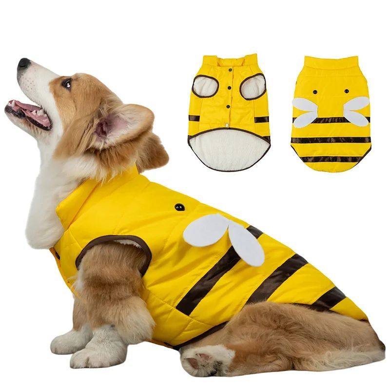 Yellow Velvet-Lined Pet Coat for Cats and Dogs