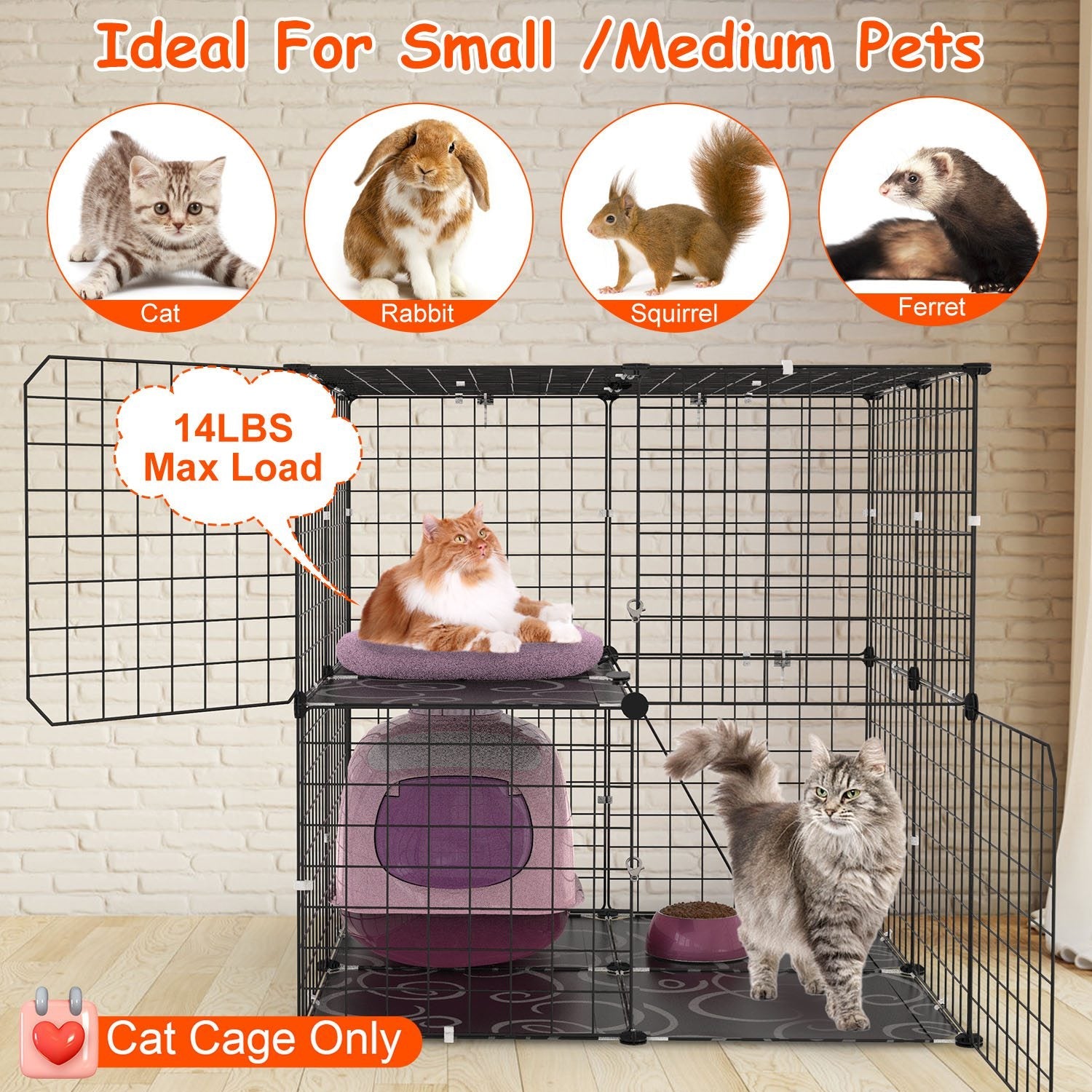 2-Tier Indoor Cat Cage Playpen with Climbing Ladder and Doors