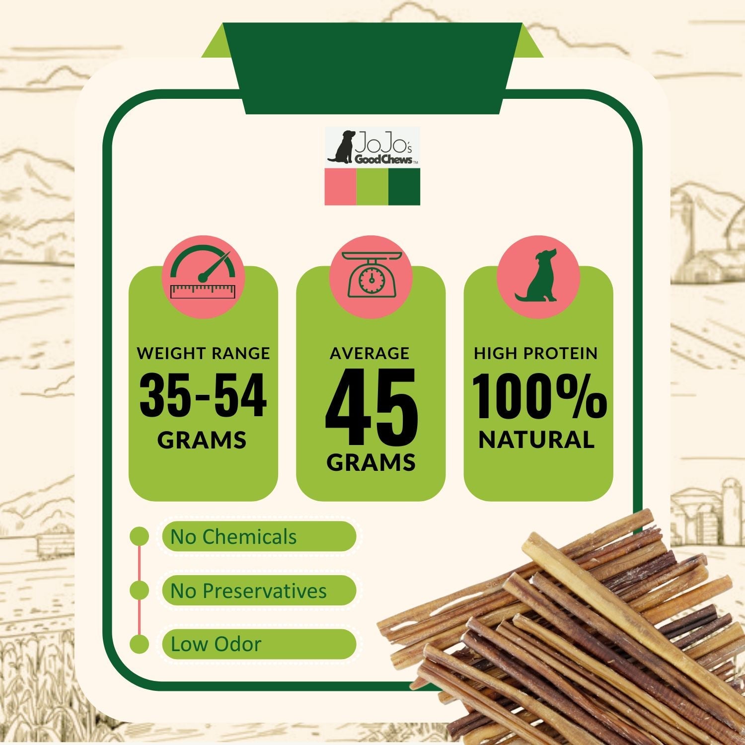 12-Inch Odor-Free Beef Bully Sticks for Dogs