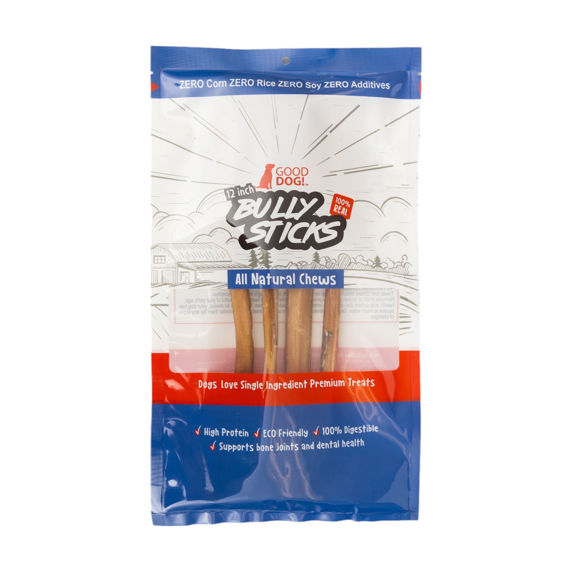 12-Inch Odor-Free Beef Bully Sticks for Dogs