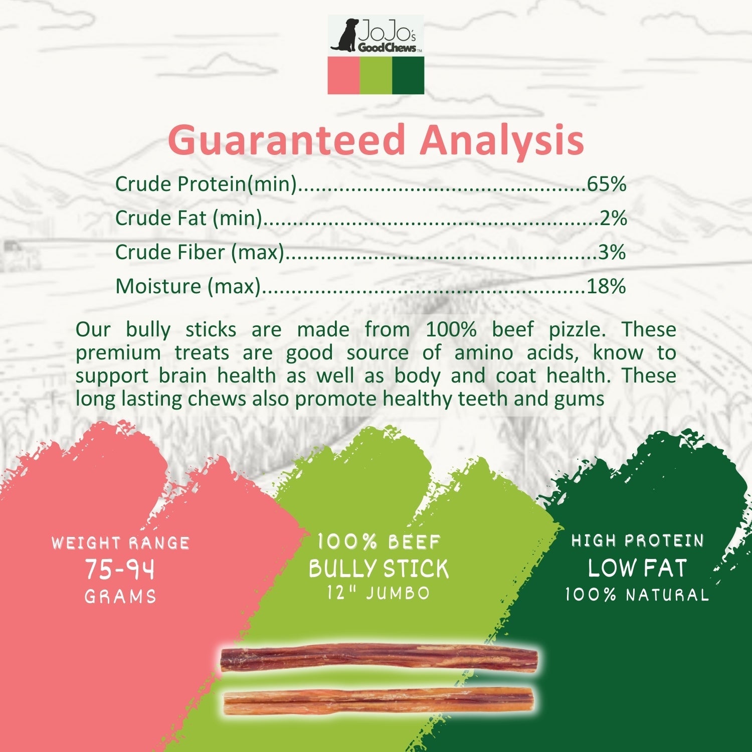 12-Inch Jumbo Beef Bully Stick for Dogs, Grass-Fed, Odor-Free