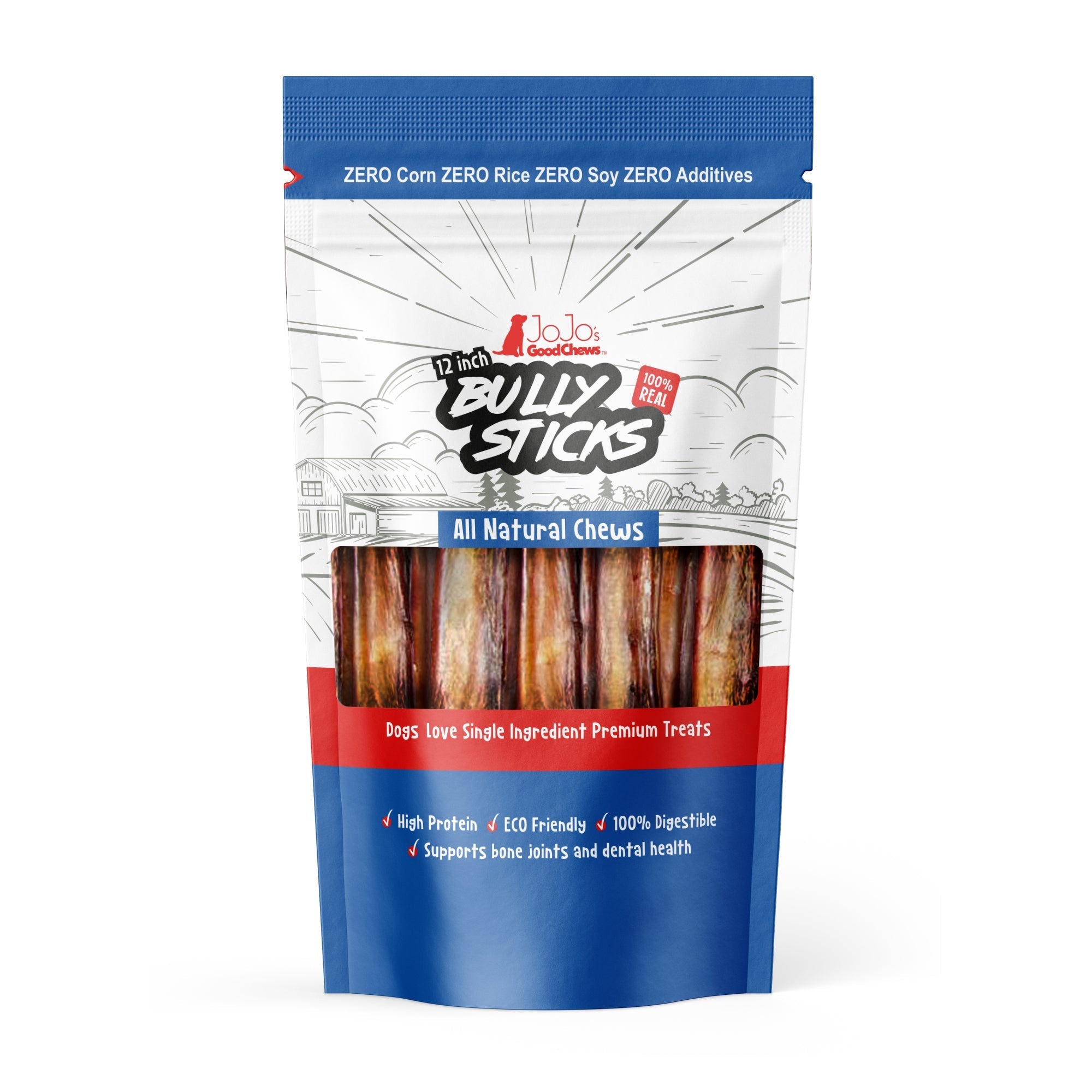 12-Inch Jumbo Beef Bully Sticks for Dogs, 2-Pack