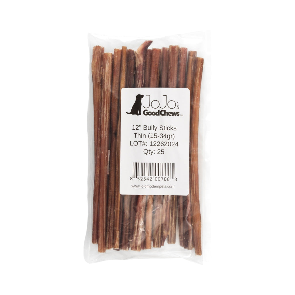 12" Thin Beef Bully Sticks – Odor-Free, Single Ingredient Dog Chew