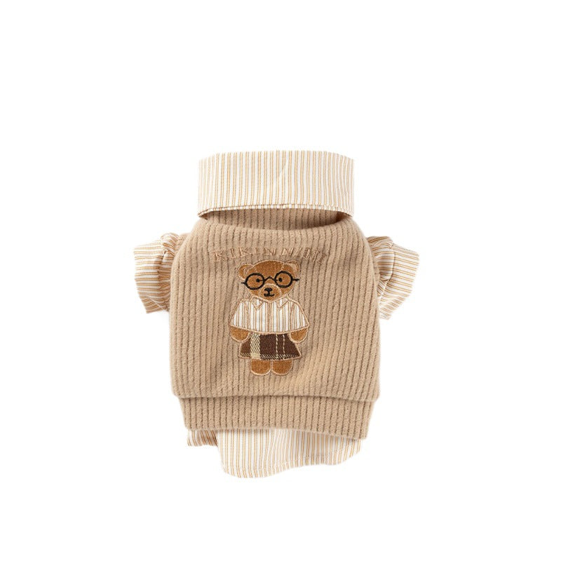 25-year New Autumn And Winter Thin Small And Medium-sized Dog Teddy Bichon Striped Two-legged Coat For Cats, Pets And Dogs