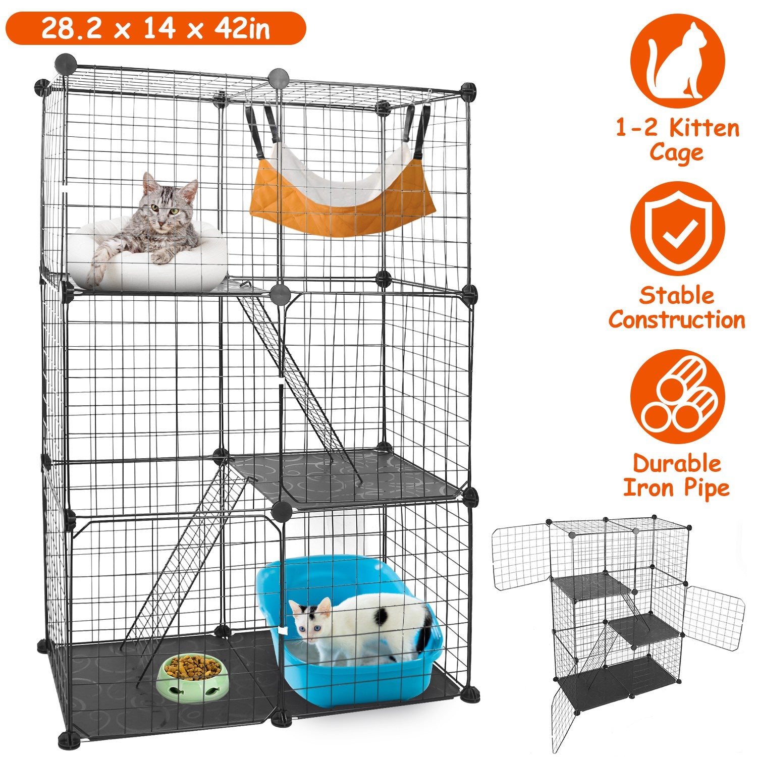 3-Tier Indoor Cat Playpen Cage with Ladders and Doors