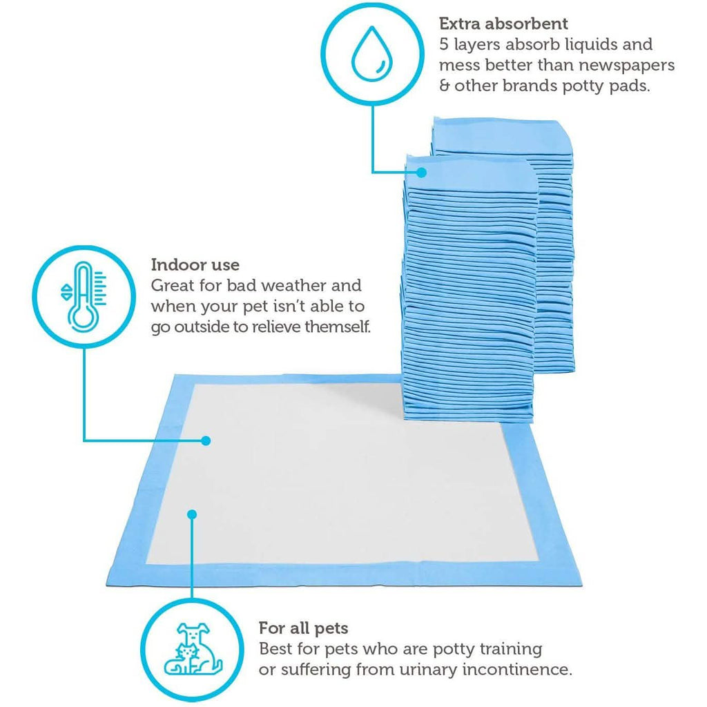 Large Leak-Proof Pet Pee Pads, 22" x 22", Pack of 150