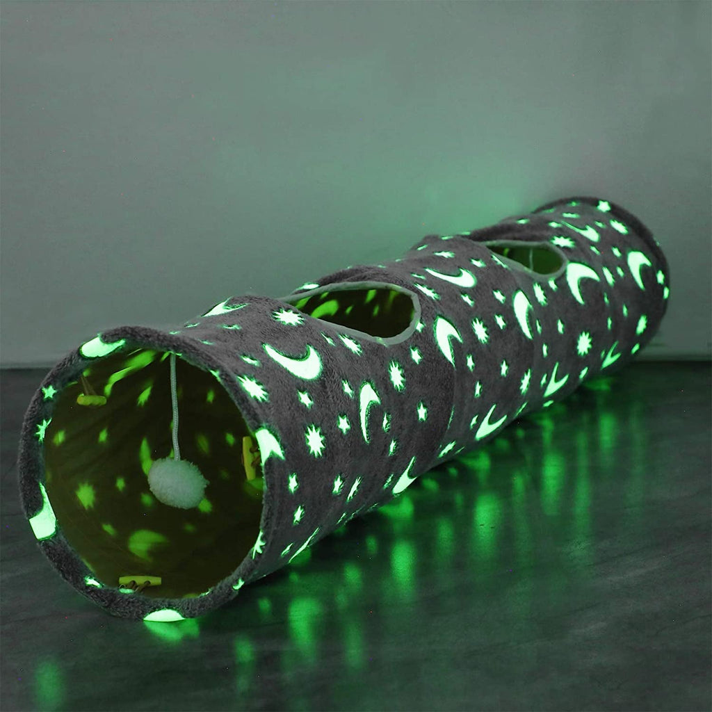Glow-in-the-Dark Plush Cat Tunnel with Vents and Toy, 47"