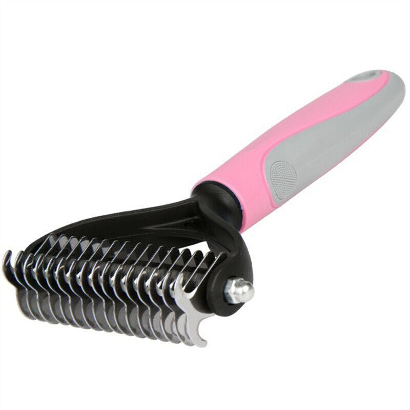 Dual-Sided Dematting Brush for Dogs and Cats, Large, Blue/Pink