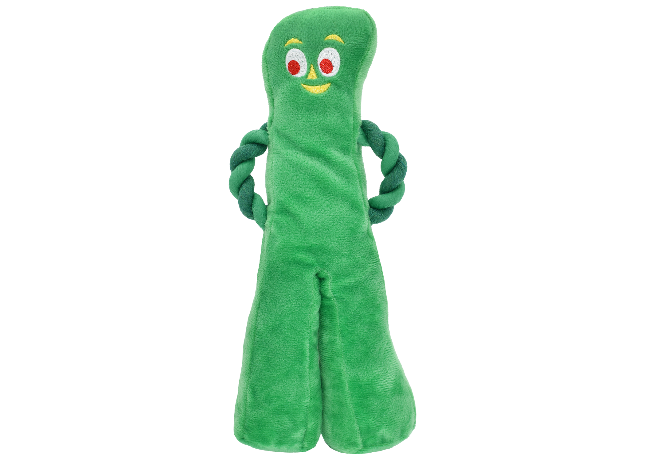 Gumby Dog Toy with Rope Arms, Crinkle, and Squeaker