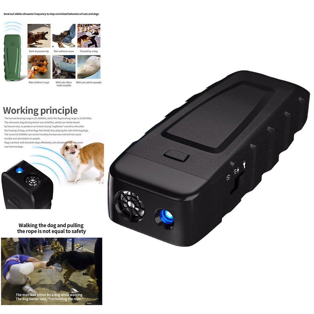 Ultrasonic Dog Trainer and Bark Control Device with LED Flashlight