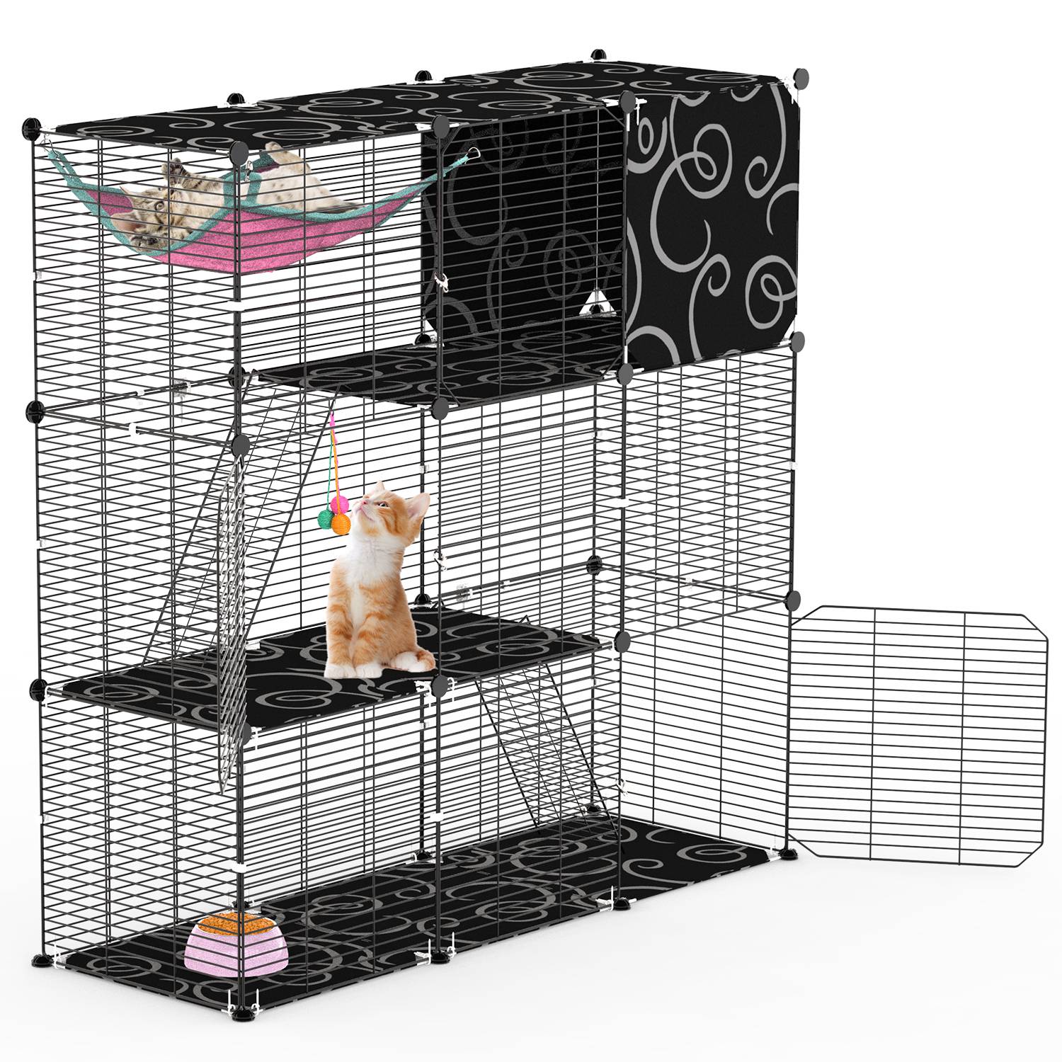3-Tier Cat Cage Enclosure with Hammock and Toy Ball