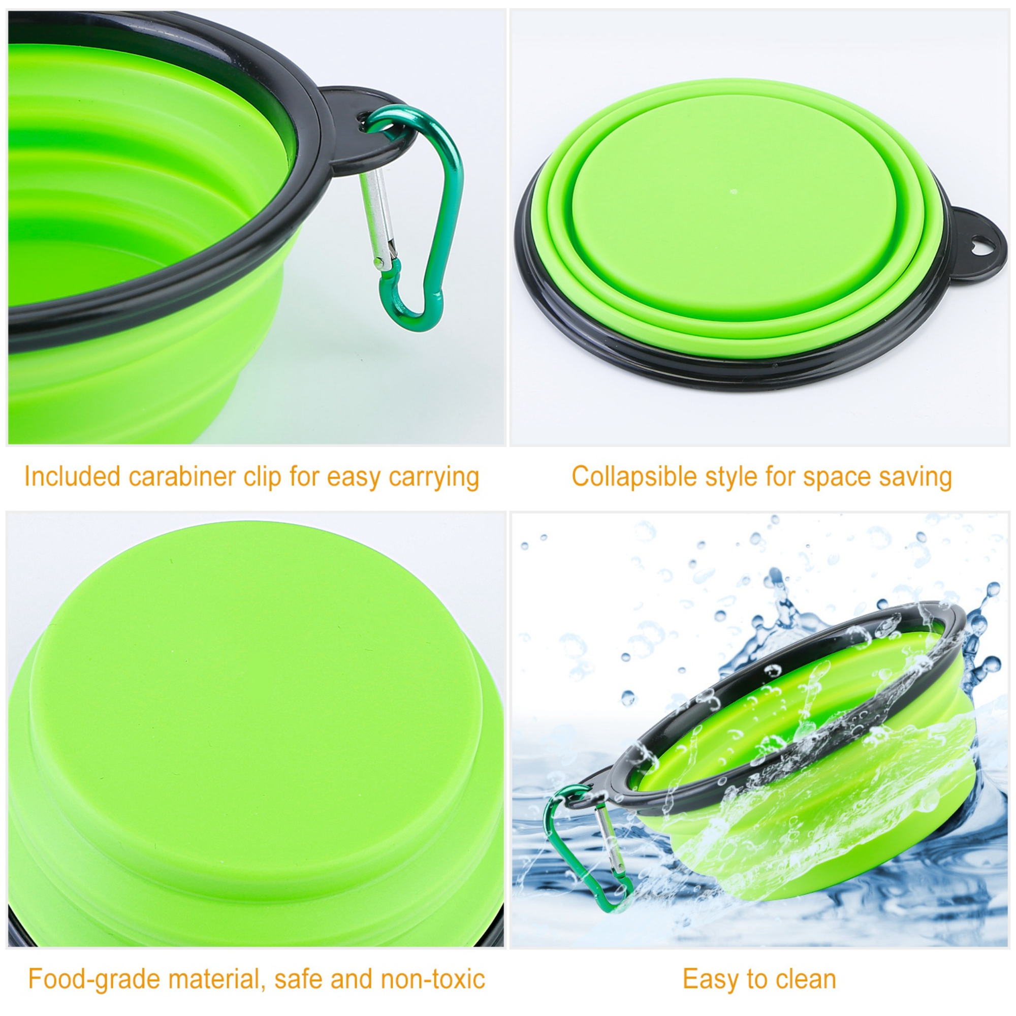 Collapsible Silicone Dog Bowls Set of 4 with Carabiners