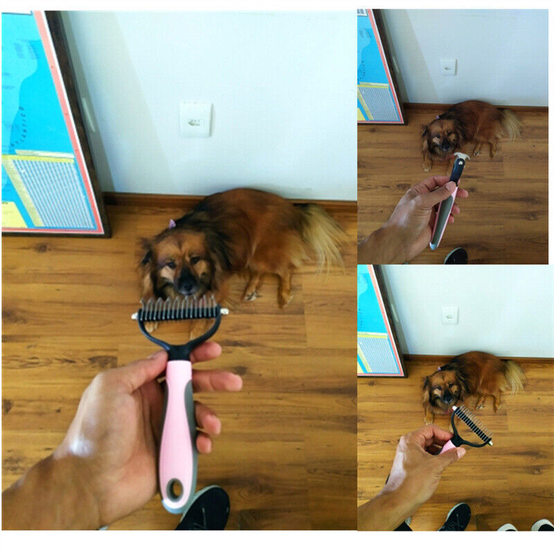 Dual-Sided Dematting Brush for Dogs and Cats, Large, Blue/Pink