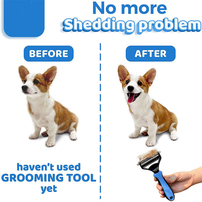 Dual-Sided Dematting Brush for Dogs and Cats, Large, Blue/Pink