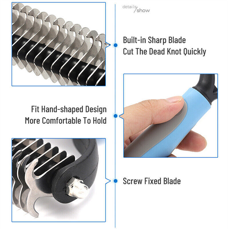 Dual-Sided Dematting Brush for Dogs and Cats, Large, Blue/Pink