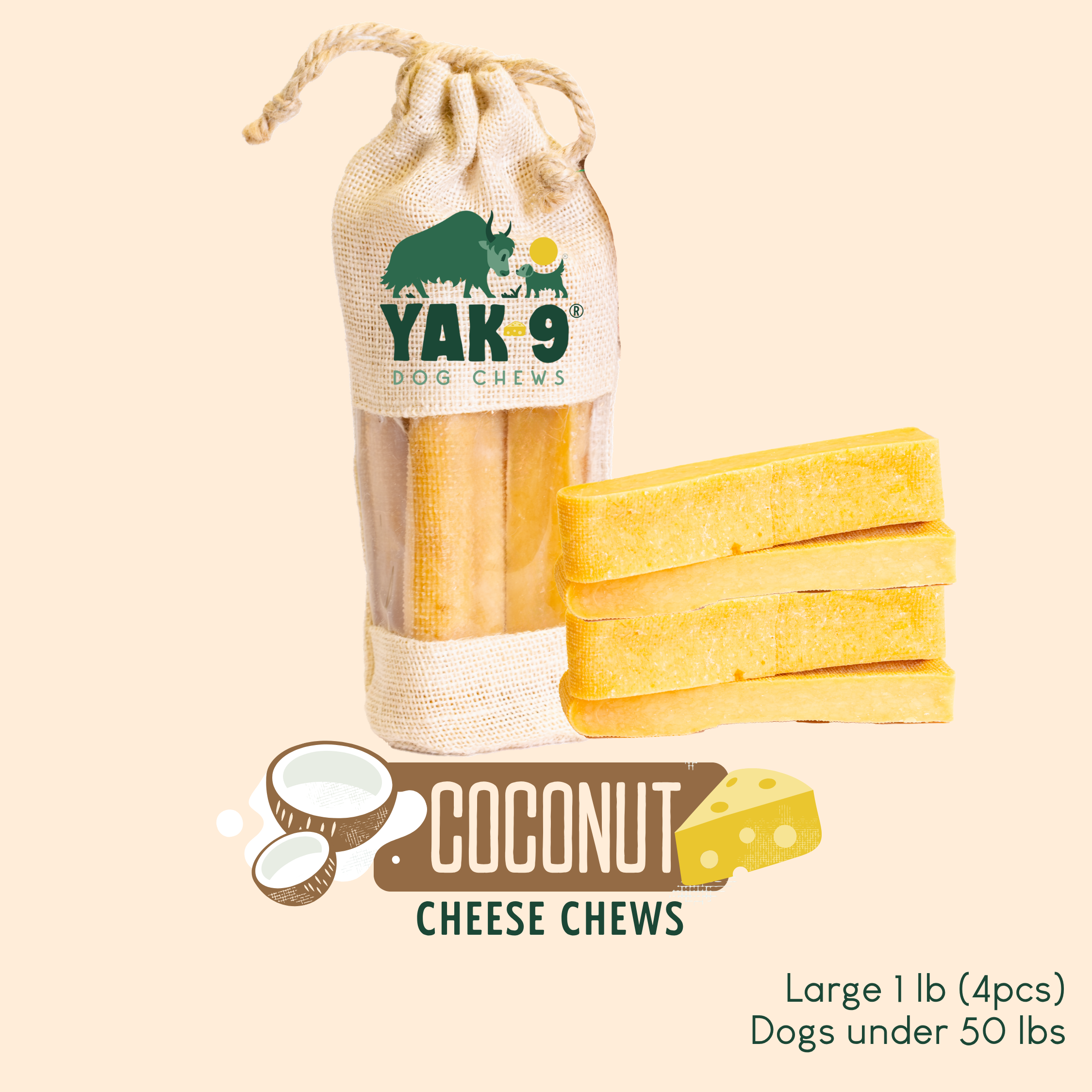 Coconut Cheese Dog Chews with Yak and Cow Milk