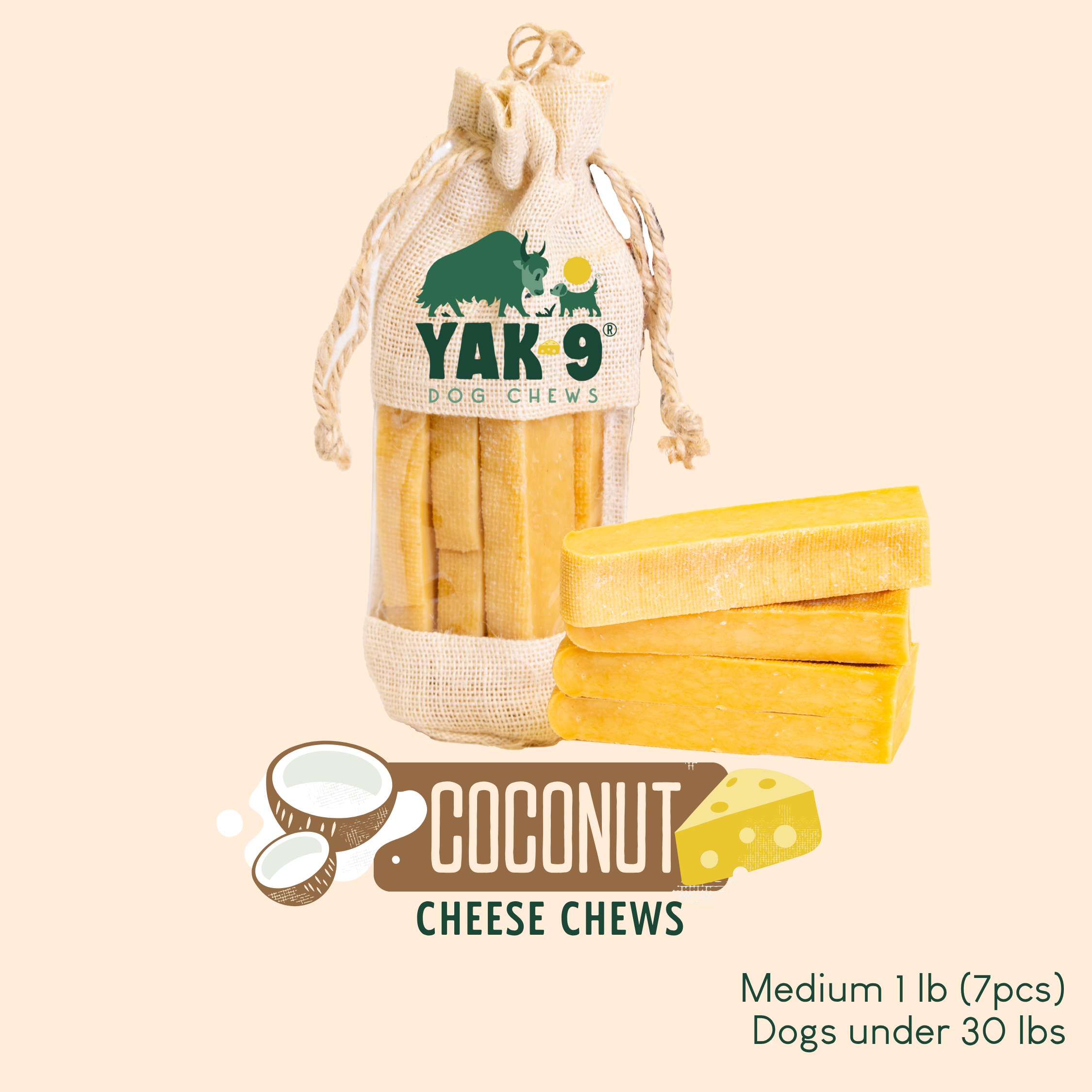 Coconut Cheese Dog Chews with Yak and Cow Milk