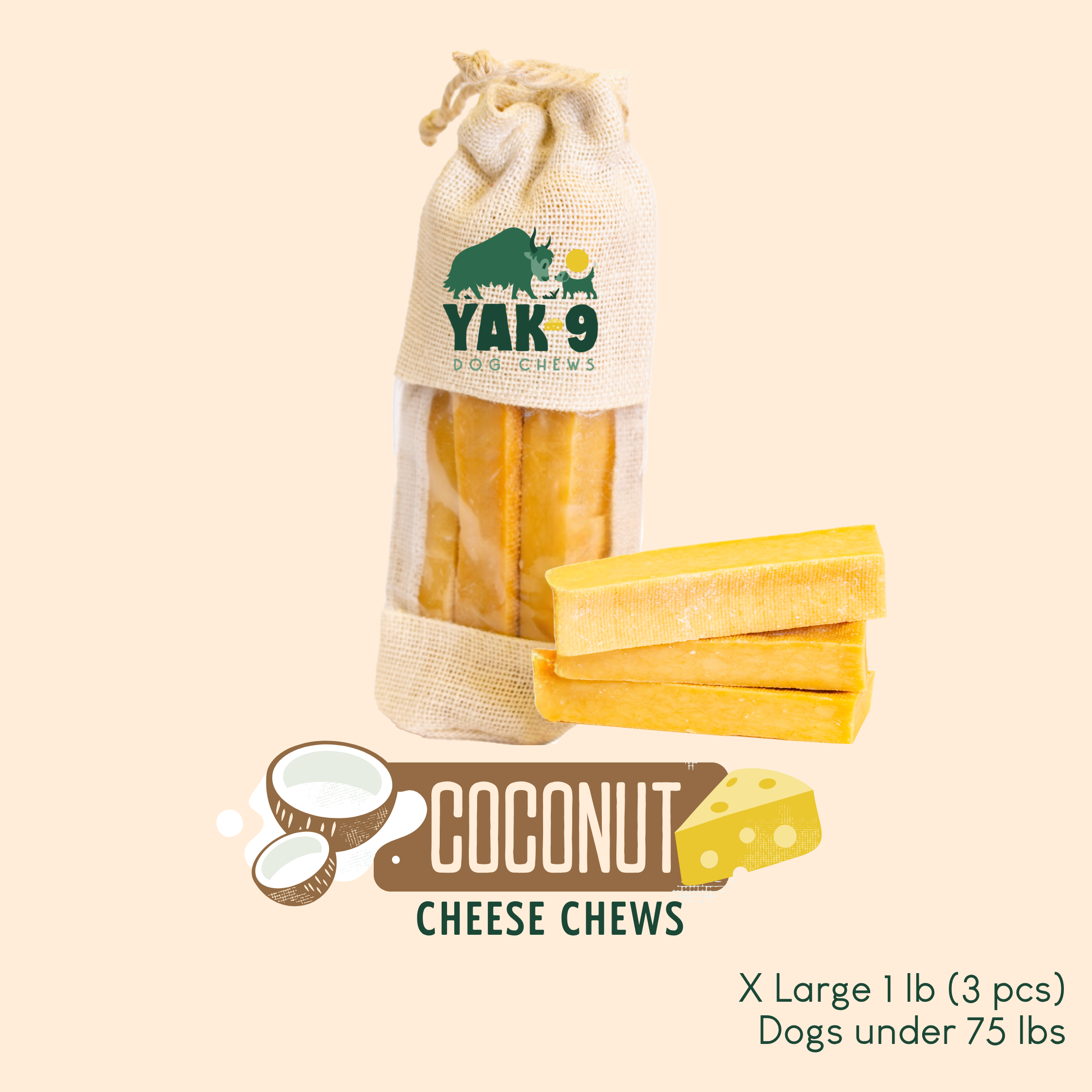 Coconut Cheese Dog Chews with Yak and Cow Milk