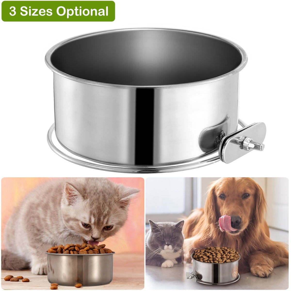 Hanging Stainless Steel Dog Bowl with Clamp Holder