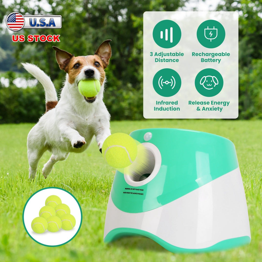 Automatic Ball Launcher for Small to Medium Dogs with 6 Tennis Balls