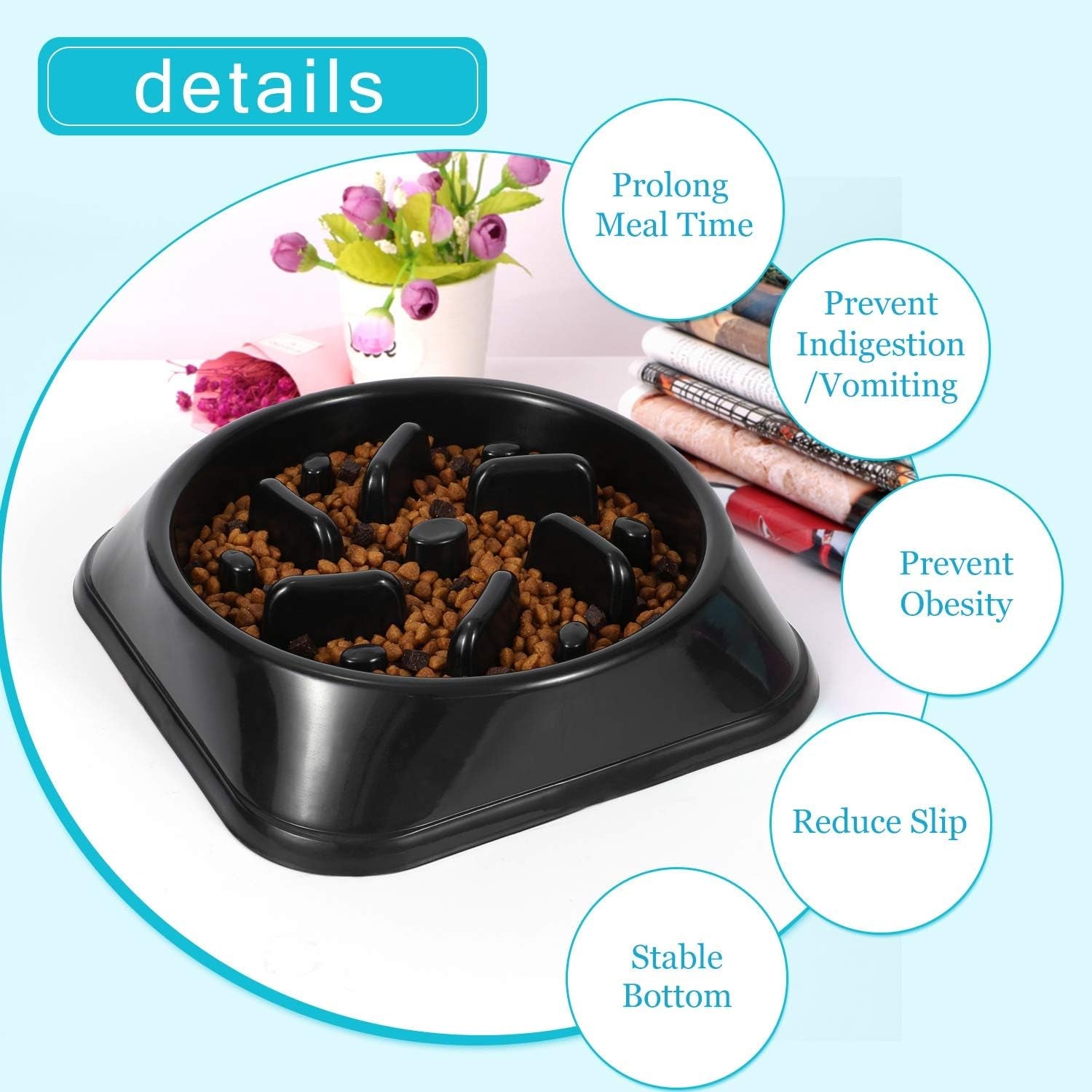Dog Slow Feeder Bowl with Non-Slip Base, Dishwasher Safe