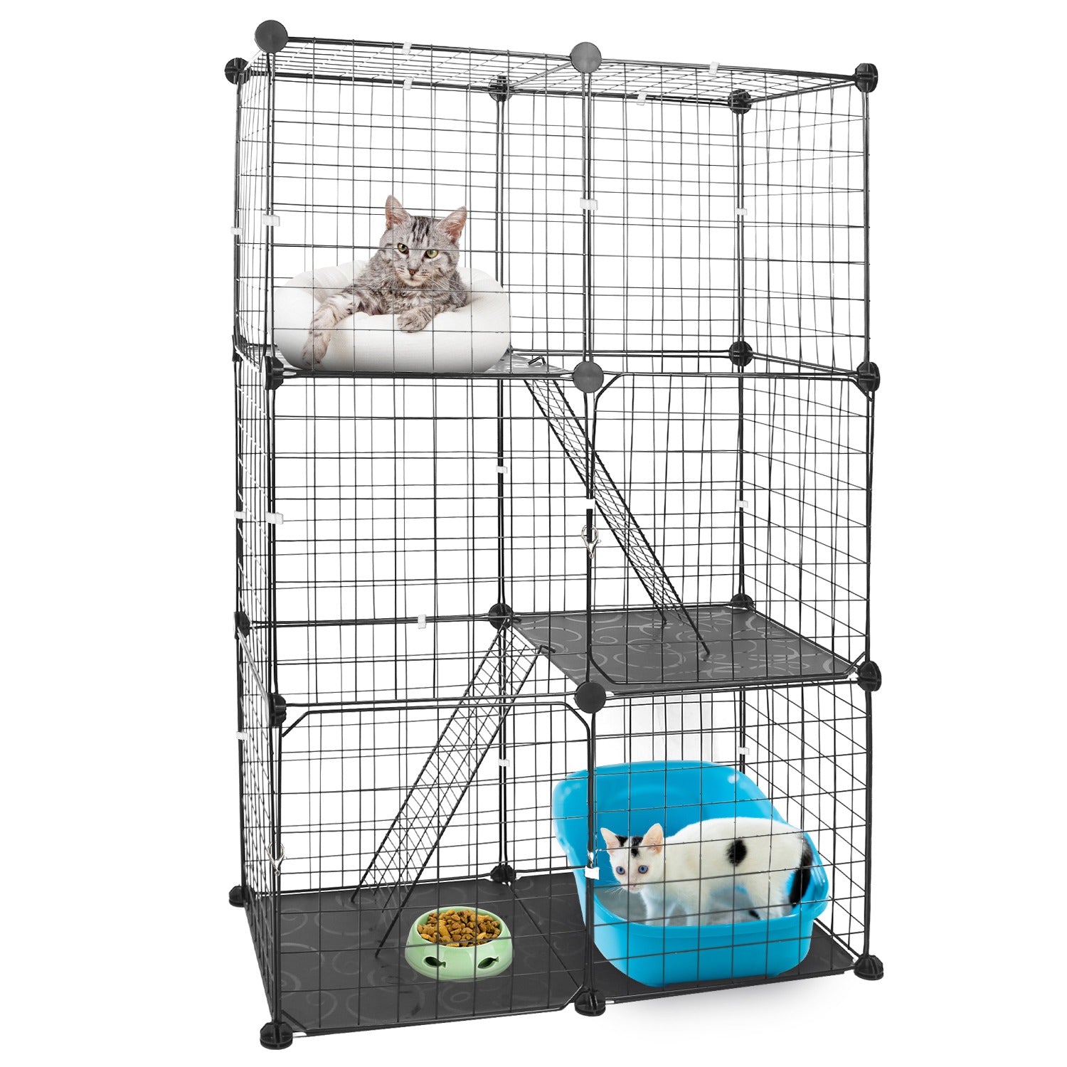 3-Tier Indoor Cat Playpen Cage with Ladders and Doors