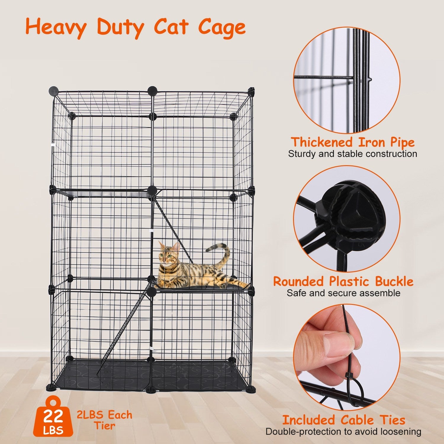 3-Tier Indoor Cat Playpen Cage with Ladders and Doors