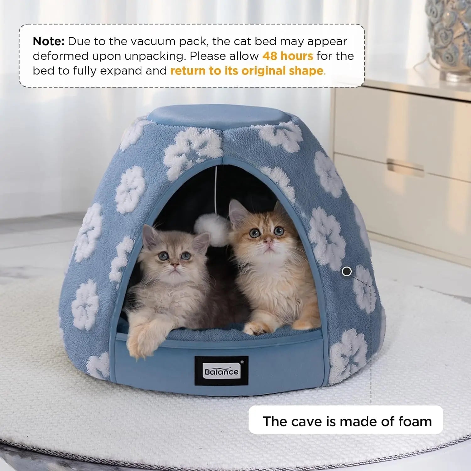BALANCE 2-in-1 Cat Bed Cave Tent, 19-Inch, with Removable Cushion