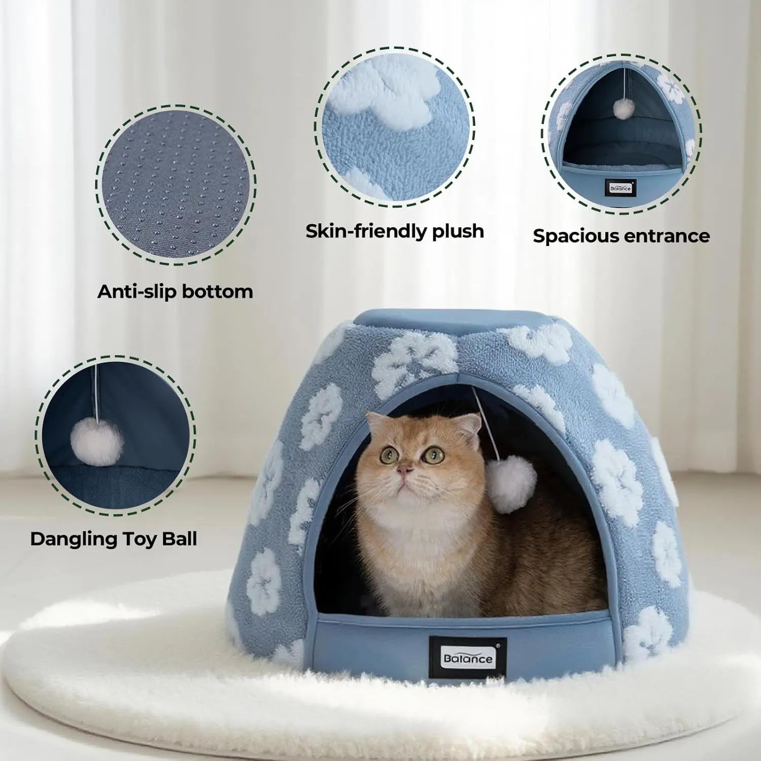 BALANCE 2-in-1 Cat Bed Cave Tent, 19-Inch, with Removable Cushion