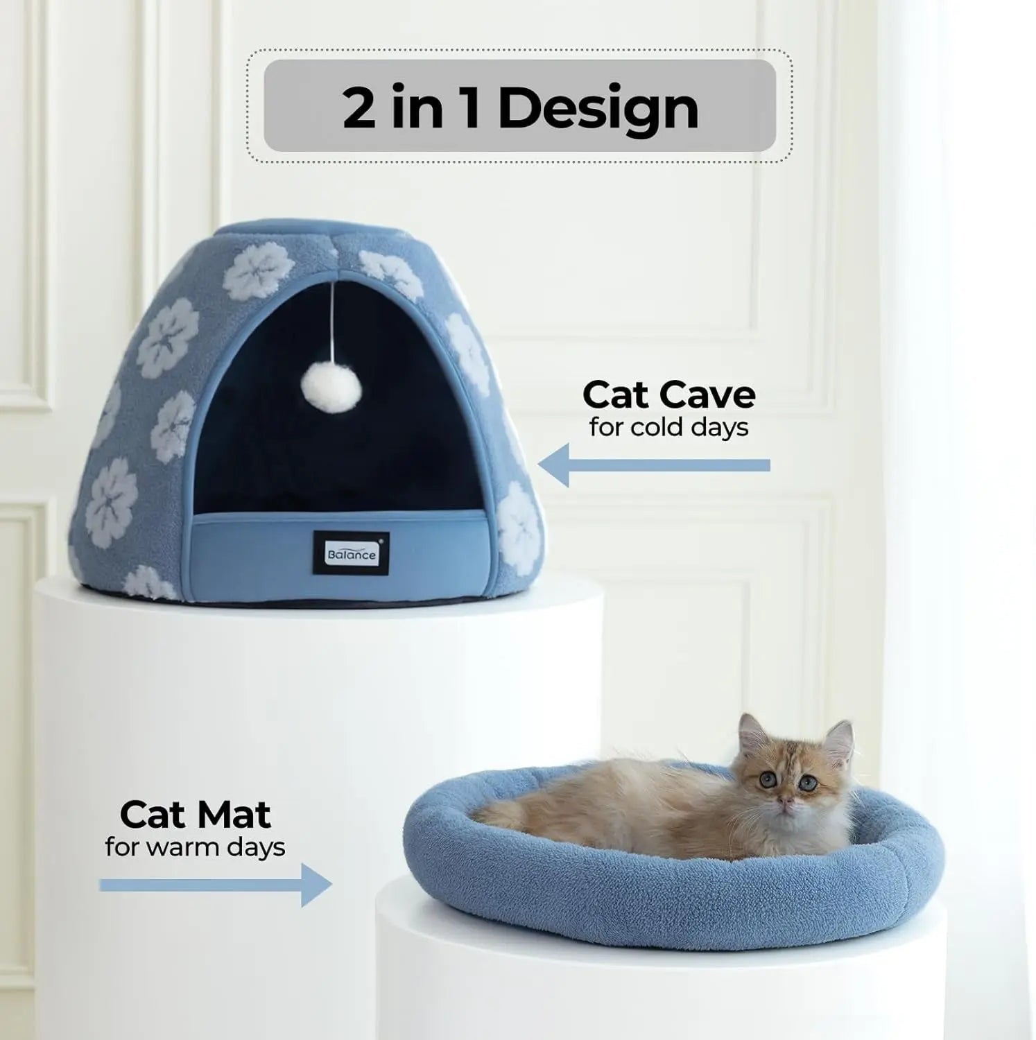 BALANCE 2-in-1 Cat Bed Cave Tent, 19-Inch, with Removable Cushion